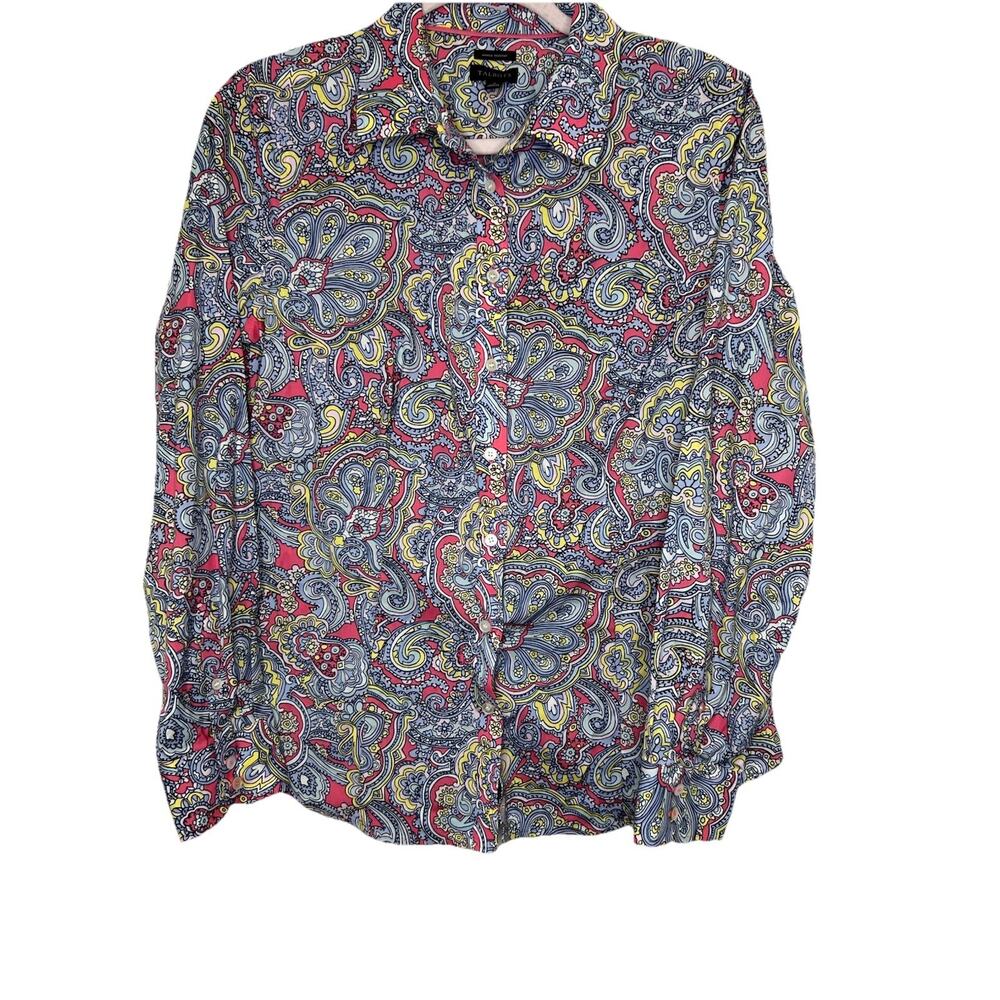 TALBOTS Woman’s Blue Pink Paisley Blouse Shirt Button Down Ladies Size‎ 8